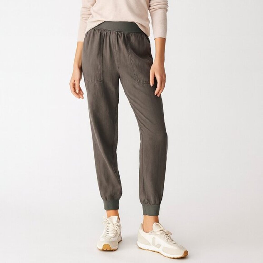 Faherty Arlie Day Joggers Women's Size Small‎ Surplus Green Linen Blend Pull-On